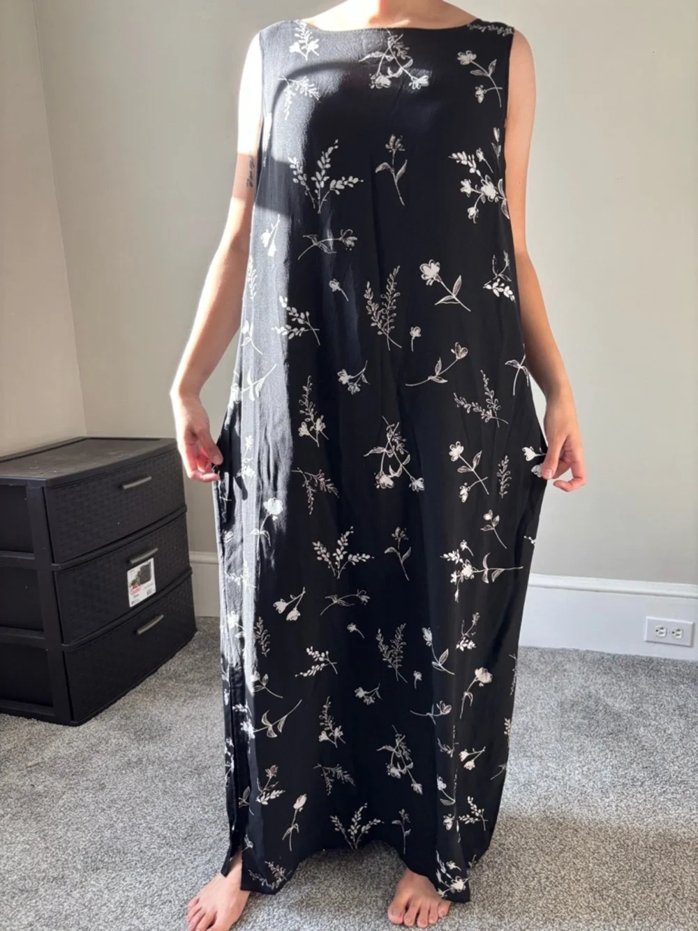 Vintage Y2K Black Slip Silk Floral Maxi Dress Romantic Fairy Whimsy Dress Medium
